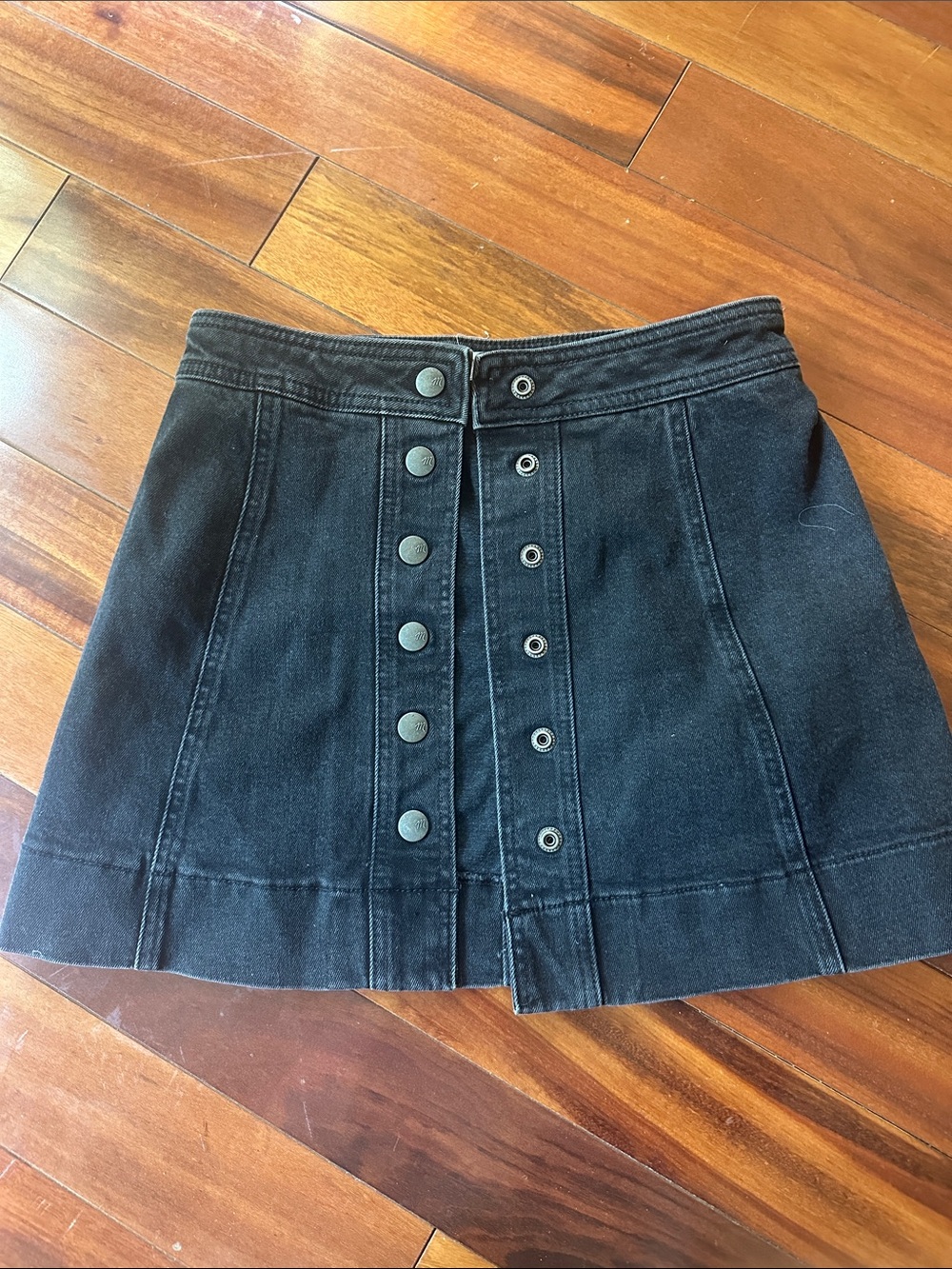 Madewell Black Button-Front Denim Mini Skirt